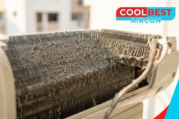 Dirty evaporator coil in Singapore HDB aircon causing poor cooling