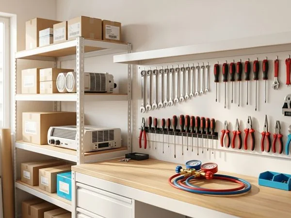 Billy Aircon workshop and workspace, well-organized with professional tools